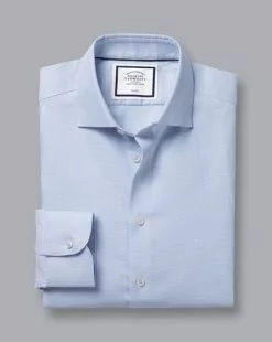 CHARLES TYRWHITT Semi-Spread Collar Non-Iron Stretch Texture Shirt - Sky B 11 CHARLES TYRWHITT Semi-Spread Collar Non-Iron Stretch Texture Shirt - Sky B -Charles Tyrwhitt Shop FOB0687SKY FOLD SINGLE