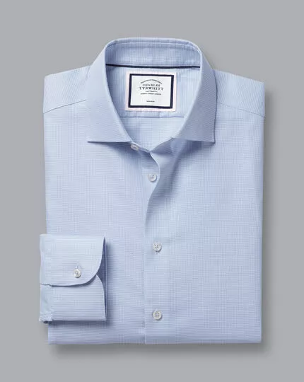 CHARLES TYRWHITT Semi-Spread Collar Non-Iron Stretch Texture Shirt - Sky B 6 CHARLES TYRWHITT Semi-Spread Collar Non-Iron Stretch Texture Shirt - Sky B - Image 4