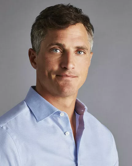 CHARLES TYRWHITT Semi-Spread Collar Non-Iron Stretch Texture Shirt - Sky B 5 CHARLES TYRWHITT Semi-Spread Collar Non-Iron Stretch Texture Shirt - Sky B - Image 3