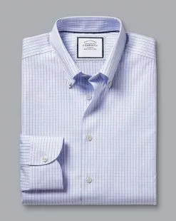 CHARLES TYRWHITT Button-Down Collar Non-Iron Oxford Twin Check Shirt - Lilac P -Charles Tyrwhitt Shop FOB0690LLC FOLD SINGLE