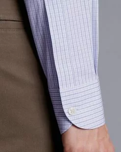 CHARLES TYRWHITT Button-Down Collar Non-Iron Oxford Twin Check Shirt - Lilac P -Charles Tyrwhitt Shop FOB0690LLC MODEL CUFF
