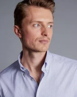 CHARLES TYRWHITT Button-Down Collar Non-Iron Oxford Twin Check Shirt - Lilac P -Charles Tyrwhitt Shop FOB0690LLC MODEL DETAIL