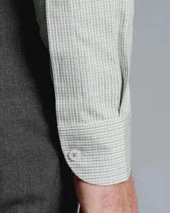 CHARLES TYRWHITT Button-Down Collar Non-Iron Oxford Twin Check Shirt - Olive Green -Charles Tyrwhitt Shop FOB0690OLV MODEL CUFF