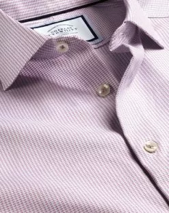 CHARLES TYRWHITT Semi-Spread Collar Non-Iron Stretch Texture Shirt - Dark Pink