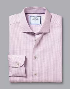 CHARLES TYRWHITT Semi-Spread Collar Non-Iron Stretch Texture Shirt - Dark Pink -Charles Tyrwhitt Shop FOB0697DPK FOLD SINGLE