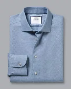 CHARLES TYRWHITT Semi-Spread Collar Non-Iron Stretch Texture Shirt - Royal B -Charles Tyrwhitt Shop FOB0697RYL FOLD SINGLE