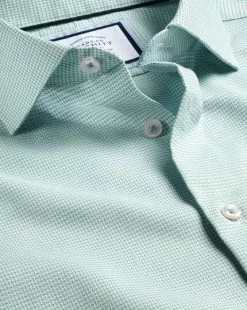 CHARLES TYRWHITT Semi-Spread Collar Non-Iron Stretch Texture Shirt - Teal Green