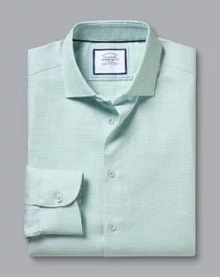 CHARLES TYRWHITT Semi-Spread Collar Non-Iron Stretch Texture Shirt - Teal Green -Charles Tyrwhitt Shop FOB0697TEL FOLD SINGLE