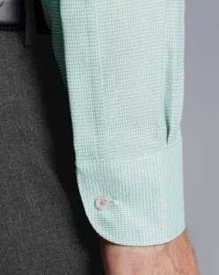CHARLES TYRWHITT Semi-Spread Collar Non-Iron Stretch Texture Shirt - Teal Green -Charles Tyrwhitt Shop FOB0697TEL MODEL CUFF