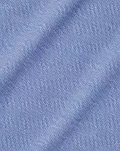 CHARLES TYRWHITT Semi-Spread Collar Non-Iron Cotton Linen Shirt - Cobalt B -Charles Tyrwhitt Shop FOB0700COB FABRIC DETAIL