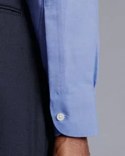 CHARLES TYRWHITT Semi-Spread Collar Non-Iron Cotton Linen Shirt - Cobalt B -Charles Tyrwhitt Shop FOB0700COB MODEL CUFF
