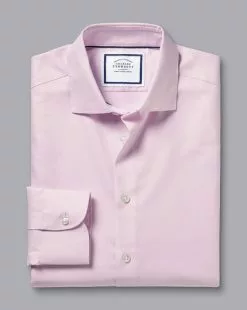 CHARLES TYRWHITT Semi-Spread Collar Non-Iron Cotton Linen Shirt - Pink -Charles Tyrwhitt Shop FOB0700PNK FOLD SINGLE