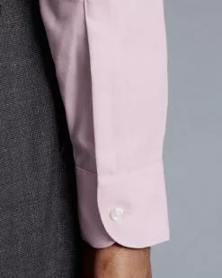 CHARLES TYRWHITT Semi-Spread Collar Non-Iron Cotton Linen Shirt - Pink -Charles Tyrwhitt Shop FOB0700PNK MODEL CUFF