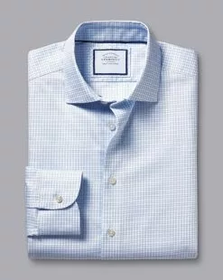 CHARLES TYRWHITT Semi-Spread Collar Non-Iron Cotton Linen Check Shirt - Sky B 11 CHARLES TYRWHITT Semi-Spread Collar Non-Iron Cotton Linen Check Shirt - Sky B -Charles Tyrwhitt Shop FOB0700SKY FOLD SINGLE
