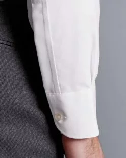 CHARLES TYRWHITT Semi-Spread Collar Non-Iron Cotton Linen Shirt - Wh -Charles Tyrwhitt Shop FOB0700WHT MODEL CUFF