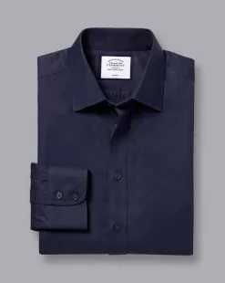 CHARLES TYRWHITT Non-Iron Twill Shirt - Navy -Charles Tyrwhitt Shop FON0148NAV FOLD SINGLE