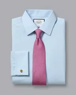 CHARLES TYRWHITT Non-Iron Poplin Shirt - Sky B -Charles Tyrwhitt Shop FON0216SKY FOLD DOUBLE