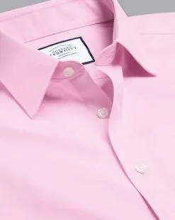 CHARLES TYRWHITT Non-Iron Twill Shirt - Pink 17 CHARLES TYRWHITT Non-Iron Twill Shirt - Pink -Charles Tyrwhitt Shop FON0409PNK COLLAR DETAIL 1