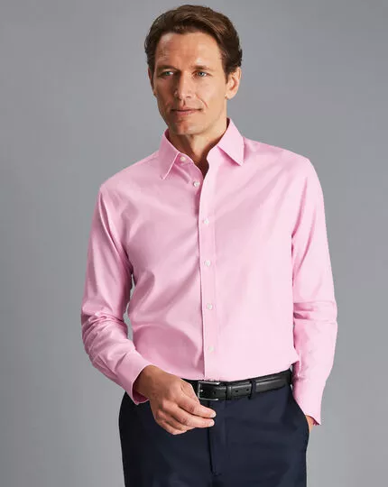 CHARLES TYRWHITT Non-Iron Twill Shirt - Pink 4 CHARLES TYRWHITT Non-Iron Twill Shirt - Pink - Image 2