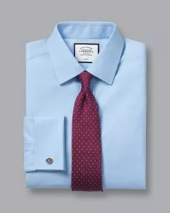 CHARLES TYRWHITT Non-Iron Twill Shirt - Sky B -Charles Tyrwhitt Shop FON0409SKY FOLD DOUBLE