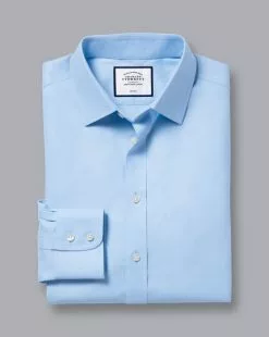 CHARLES TYRWHITT Non-Iron Twill Shirt - Sky B -Charles Tyrwhitt Shop FON0409SKY FOLD SINGLE