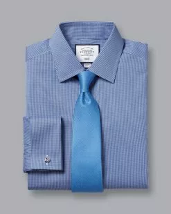 CHARLES TYRWHITT Non-Iron Puppytooth Shirt - Royal B -Charles Tyrwhitt Shop FON0410RYL FOLD DOUBLE