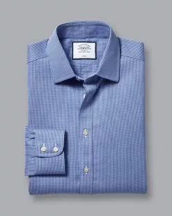 CHARLES TYRWHITT Non-Iron Puppytooth Shirt - Royal B -Charles Tyrwhitt Shop FON0410RYL FOLD SINGLE