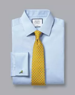 CHARLES TYRWHITT Non-Iron Puppytooth Shirt - Sky B -Charles Tyrwhitt Shop FON0410SKY FOLD DOUBLE