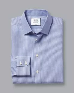 CHARLES TYRWHITT Non-Iron Bengal Stripe Shirt - Royal B 13 CHARLES TYRWHITT Non-Iron Bengal Stripe Shirt - Royal B -Charles Tyrwhitt Shop FON0411NAV FOLD SINGLE