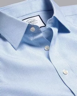 CHARLES TYRWHITT Non-Iron Bengal Stripe Shirt - Cornflower B -Charles Tyrwhitt Shop FON0411SKY COLLAR DETAIL 1