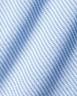 CHARLES TYRWHITT Non-Iron Bengal Stripe Shirt - Cornflower B -Charles Tyrwhitt Shop FON0411SKY FABRIC DETAIL