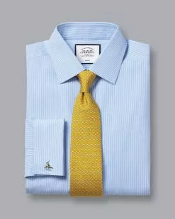 CHARLES TYRWHITT Non-Iron Bengal Stripe Shirt - Cornflower B -Charles Tyrwhitt Shop FON0411SKY FOLD DOUBLE