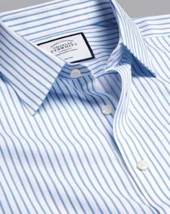 CHARLES TYRWHITT Non-Iron Twill Stripe Shirt - Cornflower B 17 CHARLES TYRWHITT Non-Iron Twill Stripe Shirt - Cornflower B -Charles Tyrwhitt Shop FON0412WSK COLLAR DETAIL 1