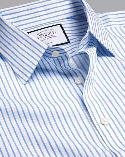 CHARLES TYRWHITT Non-Iron Twill Stripe Shirt - Cornflower B 10 CHARLES TYRWHITT Non-Iron Twill Stripe Shirt - Cornflower B - Image 8