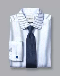 CHARLES TYRWHITT Non-Iron Twill Stripe Shirt - Cornflower B 14 CHARLES TYRWHITT Non-Iron Twill Stripe Shirt - Cornflower B -Charles Tyrwhitt Shop FON0412WSK FOLD DOUBLE