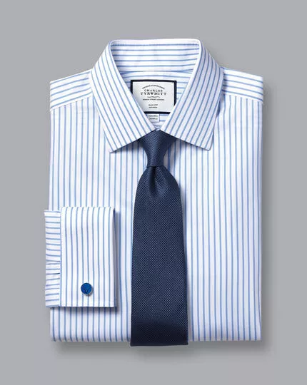 CHARLES TYRWHITT Non-Iron Twill Stripe Shirt - Cornflower B 7 CHARLES TYRWHITT Non-Iron Twill Stripe Shirt - Cornflower B - Image 5