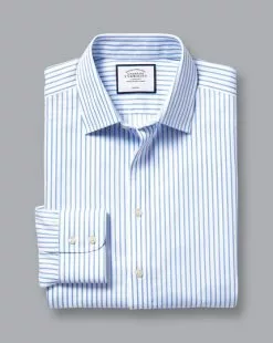 CHARLES TYRWHITT Non-Iron Twill Stripe Shirt - Cornflower B 13 CHARLES TYRWHITT Non-Iron Twill Stripe Shirt - Cornflower B -Charles Tyrwhitt Shop FON0412WSK FOLD SINGLE