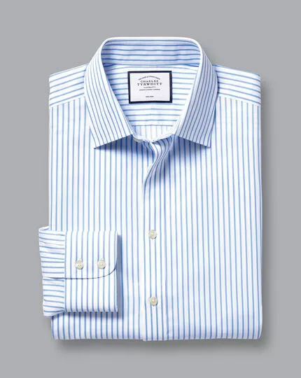 CHARLES TYRWHITT Non-Iron Twill Stripe Shirt - Cornflower B 6 CHARLES TYRWHITT Non-Iron Twill Stripe Shirt - Cornflower B - Image 4