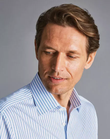 CHARLES TYRWHITT Non-Iron Twill Stripe Shirt - Cornflower B 5 CHARLES TYRWHITT Non-Iron Twill Stripe Shirt - Cornflower B - Image 3