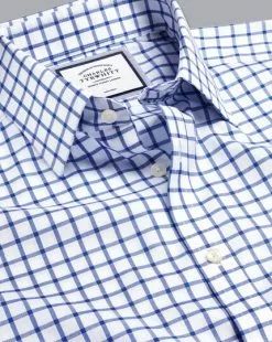 CHARLES TYRWHITT Non-Iron Twill Grid Check Shirt - Cobalt B