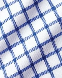 CHARLES TYRWHITT Non-Iron Twill Grid Check Shirt - Cobalt B -Charles Tyrwhitt Shop FON0413RYL FABRIC DETAIL
