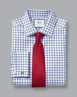 CHARLES TYRWHITT Non-Iron Twill Grid Check Shirt - Cobalt B -Charles Tyrwhitt Shop FON0413RYL FOLD DOUBLE