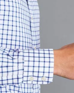CHARLES TYRWHITT Non-Iron Twill Grid Check Shirt - Cobalt B -Charles Tyrwhitt Shop FON0413RYL MODEL CUFF