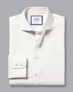 CHARLES TYRWHITT Spread Collar Non-Iron Twill Shirt - Ivory Wh -Charles Tyrwhitt Shop FON0540NWH FOLD SINGLE