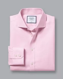 CHARLES TYRWHITT Spread Collar Non-Iron Twill Shirt - Pink -Charles Tyrwhitt Shop FON0540PNK FOLD SINGLE