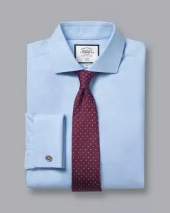 CHARLES TYRWHITT Spread Collar Non-Iron Twill Shirt - Sky B -Charles Tyrwhitt Shop FON0540SKY FOLD DOUBLE