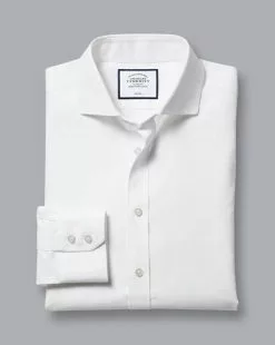 CHARLES TYRWHITT Spread Collar Non-Iron Twill Shirt - Wh -Charles Tyrwhitt Shop FON0540WHT FOLD SINGLE
