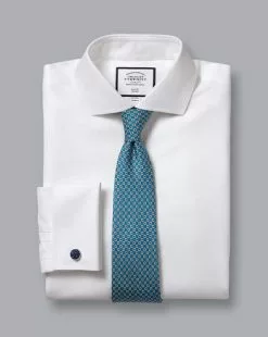 CHARLES TYRWHITT Extreme Spread Collar Non-Iron Twill Shirt - Wh -Charles Tyrwhitt Shop FON0668WHT FOLD DOUBLE