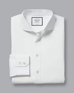 CHARLES TYRWHITT Spread Collar Non-Iron Poplin Shirt - Wh -Charles Tyrwhitt Shop FON0671WHT FOLD SINGLE