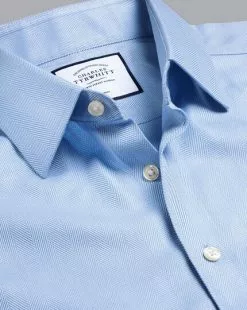 CHARLES TYRWHITT Non-Iron Herringbone Shirt - Sky B